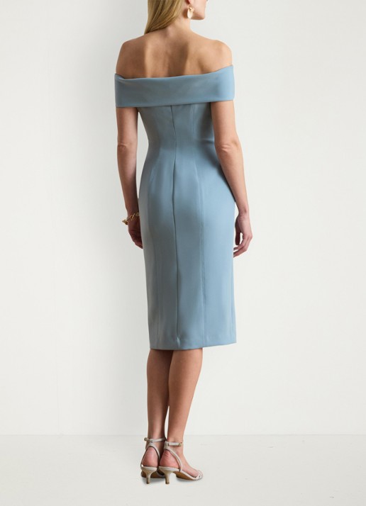 Ralph Lauren Off-shoulder midi jurk met split - achterkant blue note / blauw