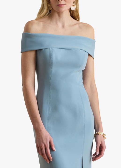 Ralph Lauren Off-shoulder midi jurk met split - detail 5 blue note / blauw