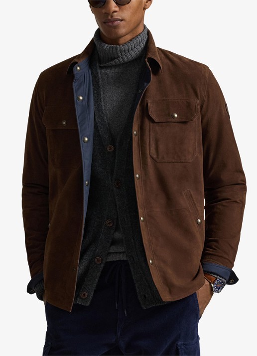 Ralph Lauren Omkeerbaar suède-tafetta overhemdjack - detail 3 bruin