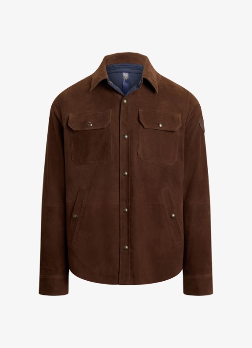 Ralph Lauren Omkeerbaar suède-tafetta overhemdjack - voorkant bruin