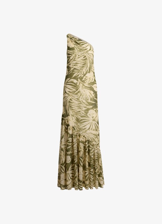 Ralph Lauren One shoulder maxi jurk met bladprint