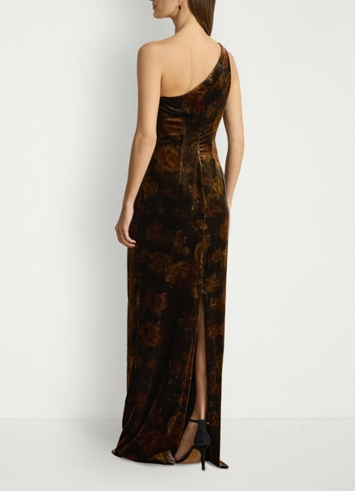 Ralph Lauren One shoulder maxi jurk met bloemenprint - achterkant 3 brown multi / bruin