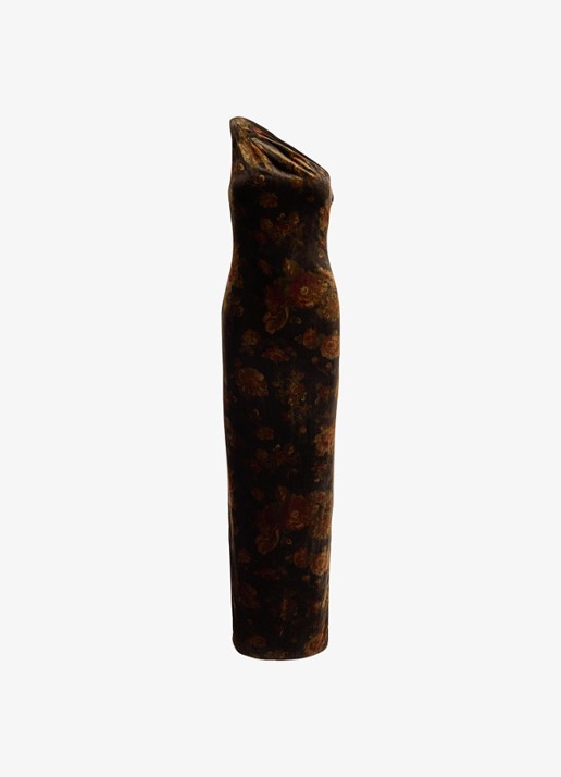 Ralph Lauren One shoulder maxi jurk met bloemenprint - voorkant 4 brown multi / bruin