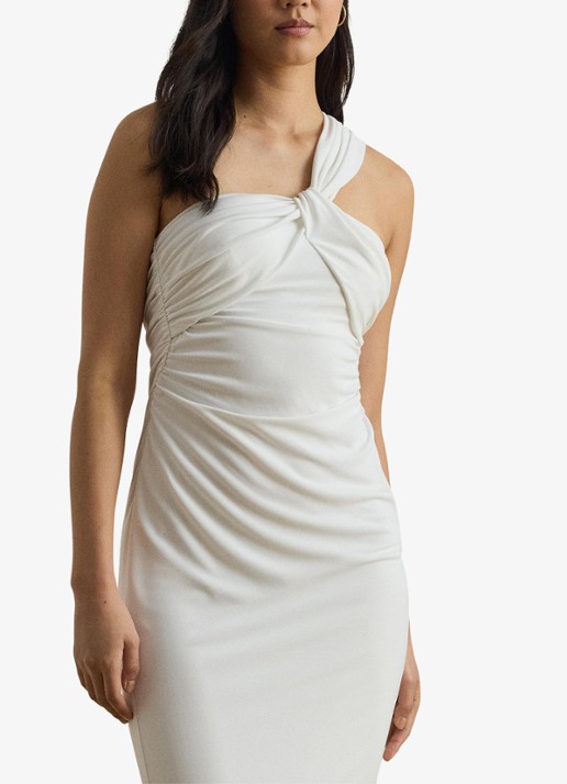 Ralph Lauren One shoulder midi jurk met geknoopt detail - detail 4 wit