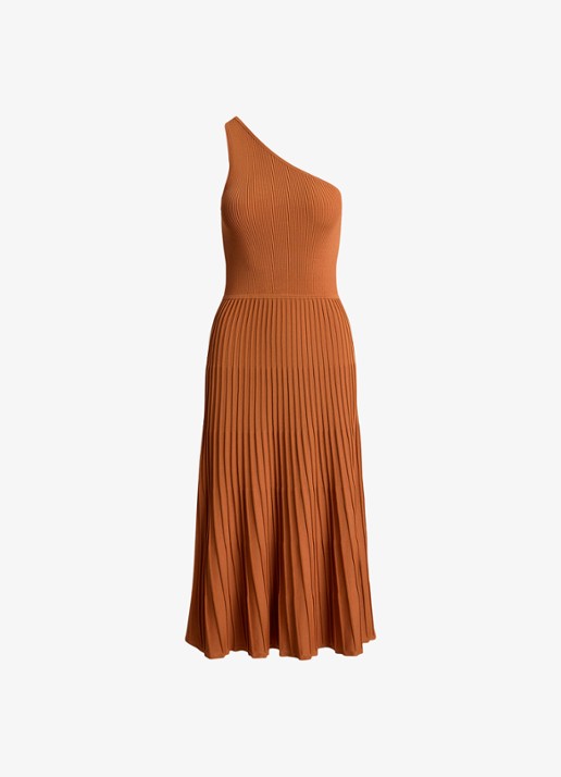 Ralph Lauren One shoulder midi jurk met ribstructuur