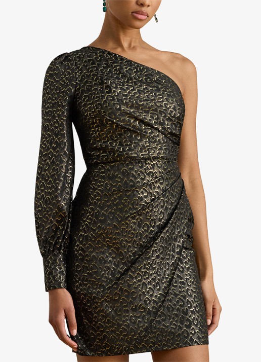 Ralph Lauren One shoulder mini kokerjurk met panterprint