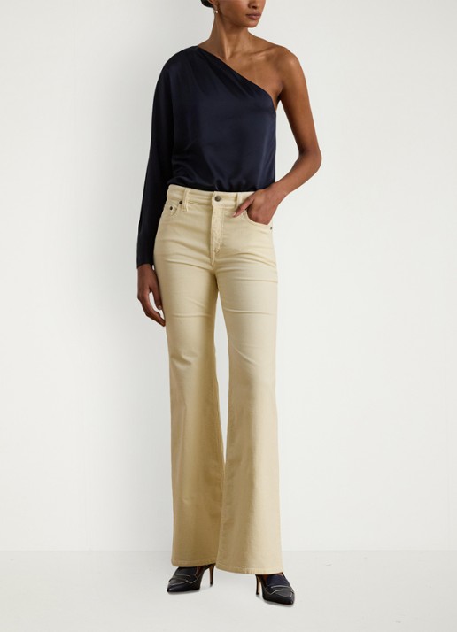 Ralph Lauren One shoulder top met plooidetail - voorkant 2 donkerblauw
