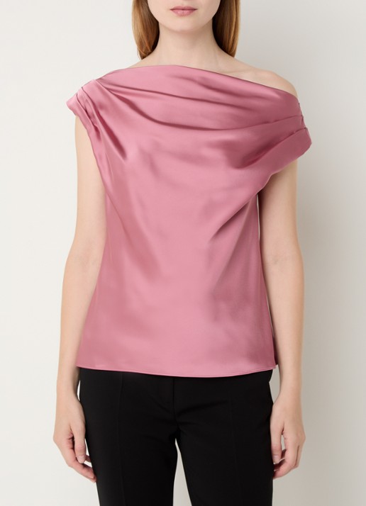 Ralph Lauren One shoulder top van satijn met plooidetail - detail 4 rose blush / roze