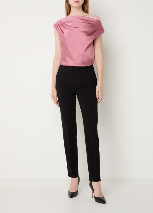 Ralph Lauren One shoulder top van satijn met plooidetail - voorkant 3 rose blush / roze