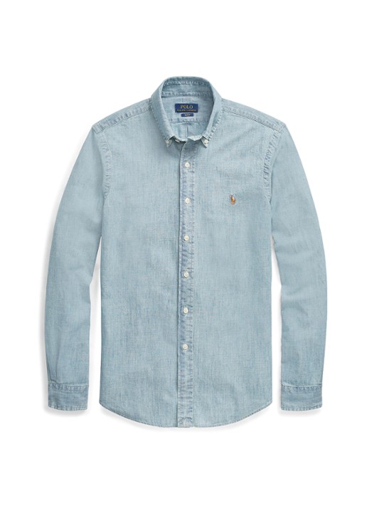 Ralph Lauren Overhemd met button down kraag - voorkant 4 chambray / blauw