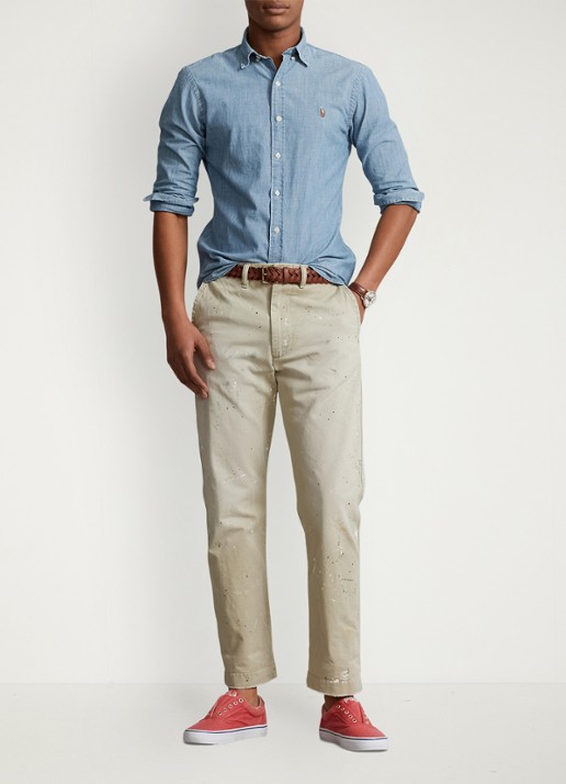Ralph Lauren Overhemd met button down kraag - voorkant 5 chambray / blauw