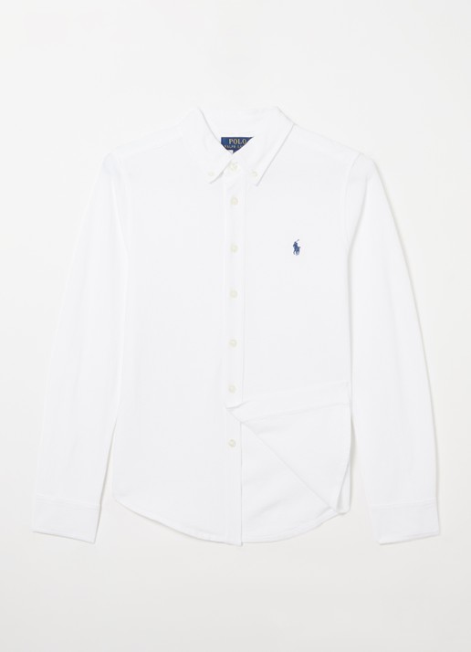Ralph Lauren Overhemd van piqué katoen met logoborduring - voorkant 3 wit