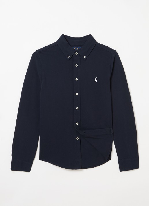 Ralph Lauren Overhemd van piqué katoen met logoborduring - voorkant 2 donkerblauw