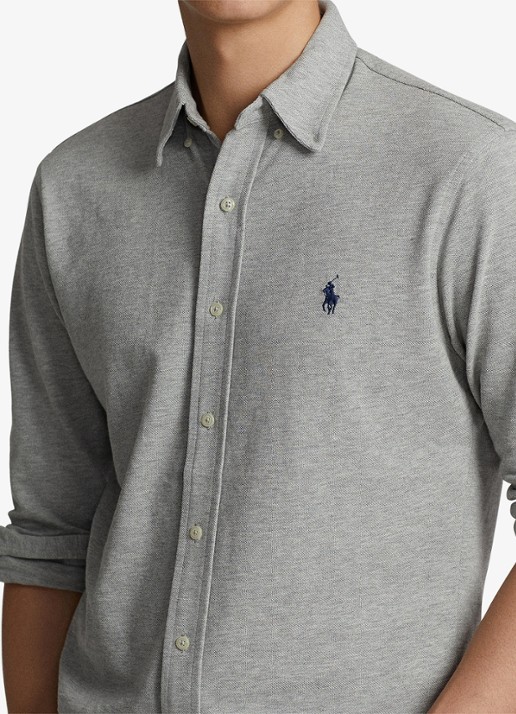 Ralph Lauren Overhemd van piqué katoen - detail 2 andover heather / grijs