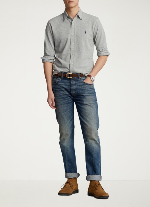 Ralph Lauren Overhemd van piqué katoen - voorkant 4 andover heather / grijs
