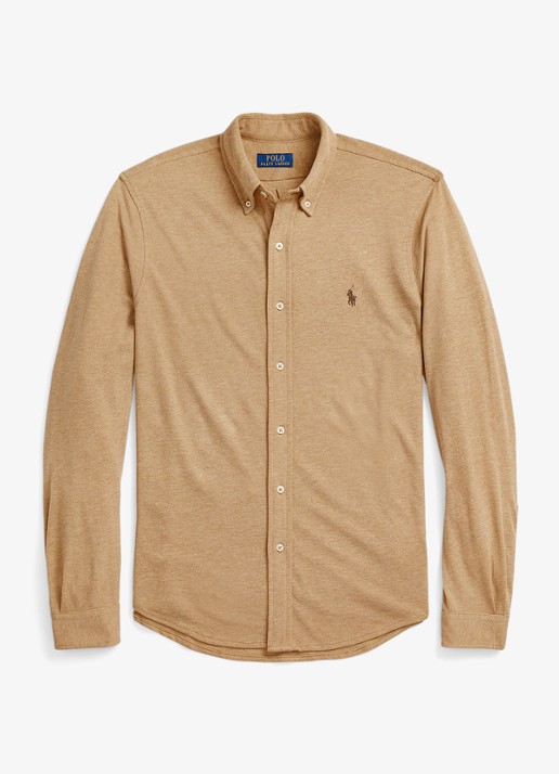 Ralph Lauren Overhemd van piqué katoen - voorkant 3 classic camel heather / beige