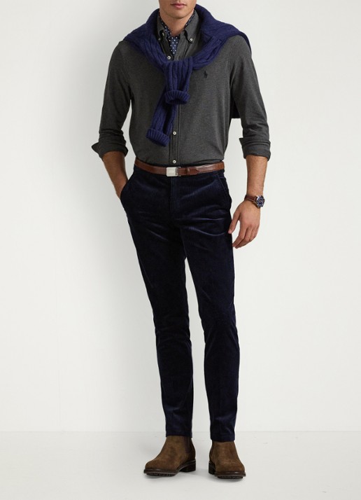 Ralph Lauren Overhemd van piqué katoen - detail windsor heather / donkergrijs