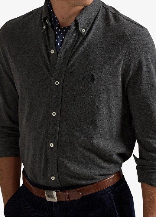 Ralph Lauren Overhemd van piqué katoen - detail 2 windsor heather / donkergrijs