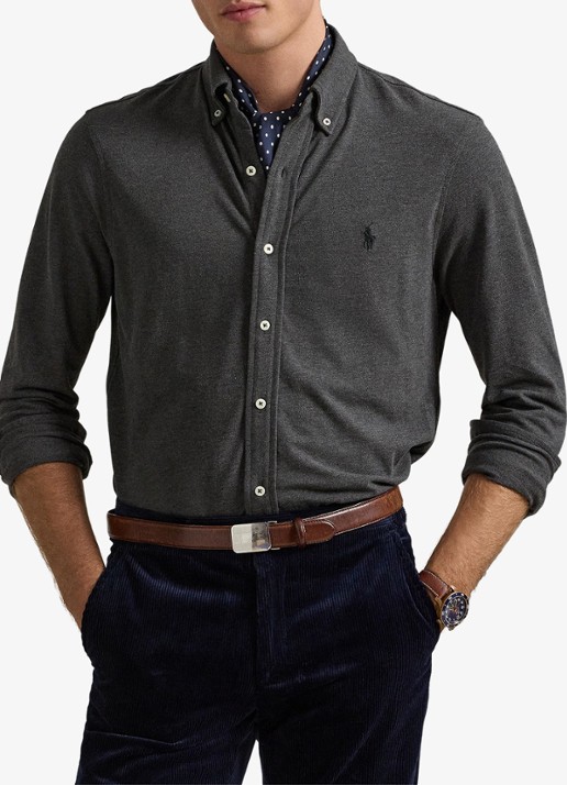 Ralph Lauren Overhemd van piqué katoen - voorkant 5 windsor heather / donkergrijs