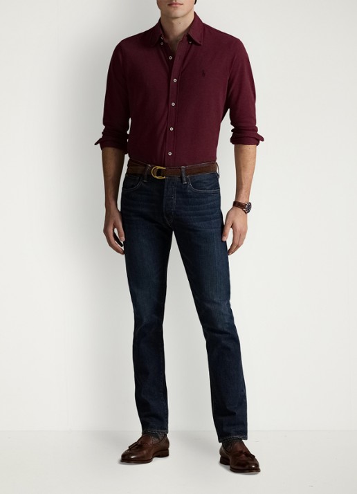 Ralph Lauren Overhemd van piqué katoen - voorkant 5 spring wine heather / wijnrood