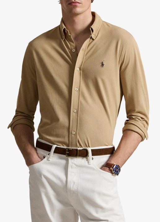 Ralph Lauren Overhemd van piqué katoen - voorkant 2 vintage khaki c8888-zy59