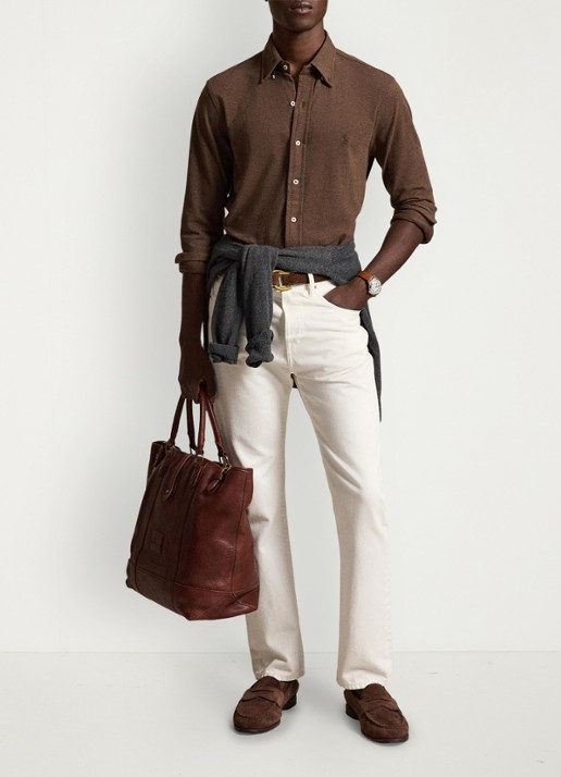 Ralph Lauren Overhemd van piqué katoen - detail 2 nutmeg brown htht / bruin