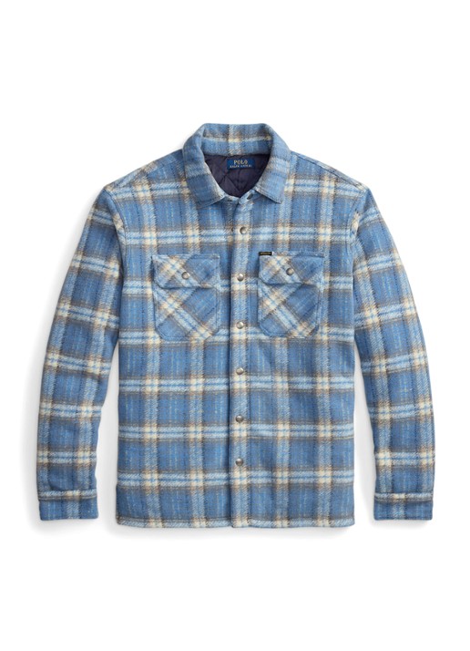 Ralph Lauren Overshirt in wolblend met ruitdessin en borstzakken - voorkant 2 blue plaid / blauw
