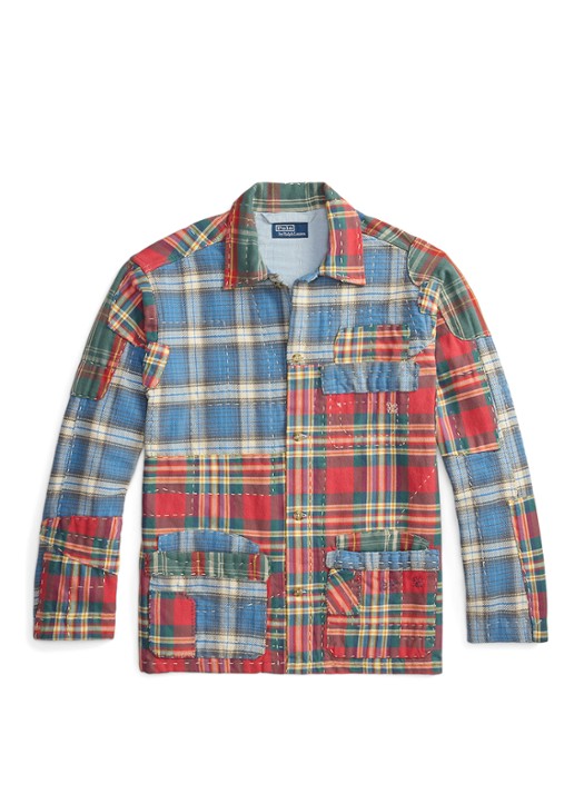 Ralph Lauren Overshirt met ruitdessin en patchwork - voorkant valley peicing / rood