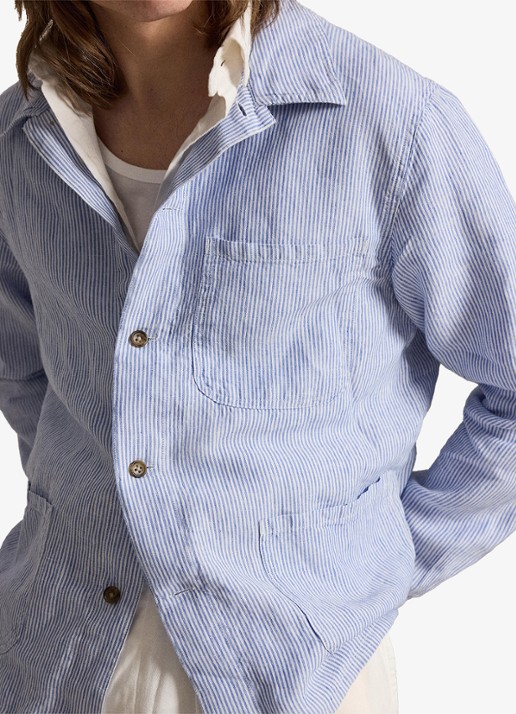 Ralph Lauren Overshirt van linnen met streepprint - detail 4 cabana blue white / blauw