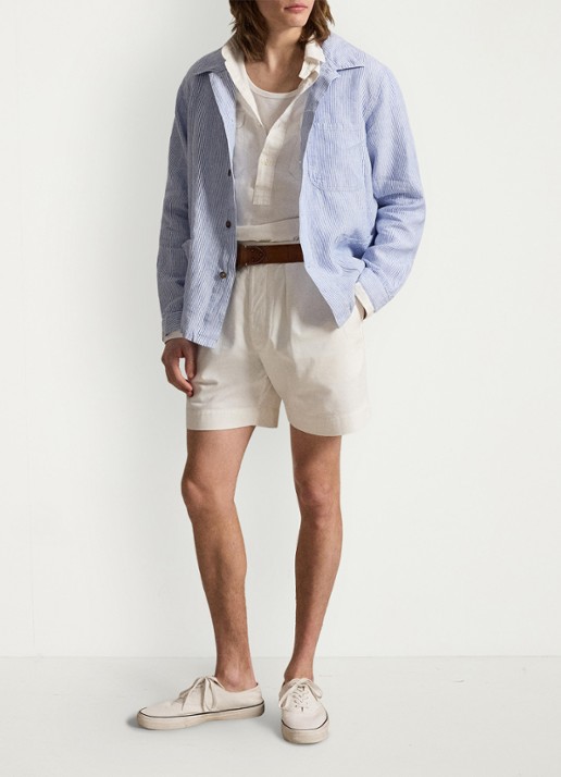 Ralph Lauren Overshirt van linnen met streepprint - voorkant 2 cabana blue white / blauw