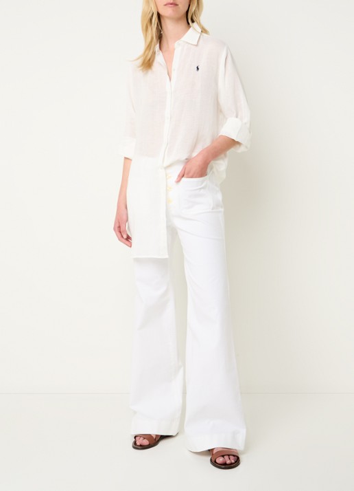 Ralph Lauren Oversized blouse in linnenblend met logoborduring - voorkant 3 gebroken wit