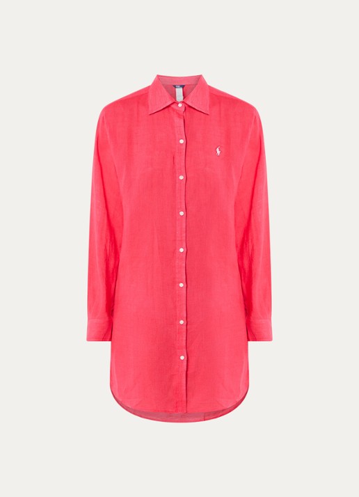 Ralph Lauren Oversized blouse in linnenblend met logoborduring - voorkant 2 koraalrood