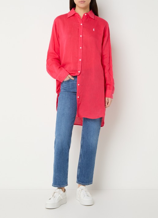 Ralph Lauren Oversized blouse in linnenblend met logoborduring - voorkant 3 koraalrood