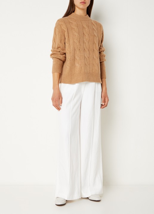 Ralph Lauren Oversized kabelgebreide pullover in kasjmierblend  - voorkant 2 camel