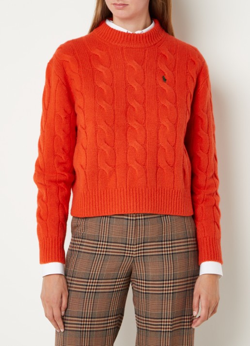 Ralph Lauren Oversized kabelgebreide pullover in kasjmierblend  - detail orange