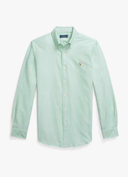 Ralph Lauren Oxford custom fit overhemd met button down kraag - voorkant 3 summer emerald / groen