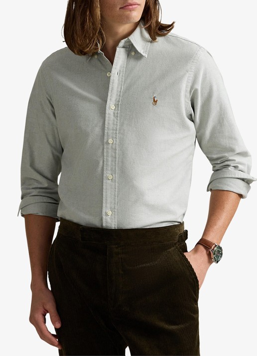 Ralph Lauren Oxford custom fit overhemd met button down kraag - detail 3 lichtgrijs