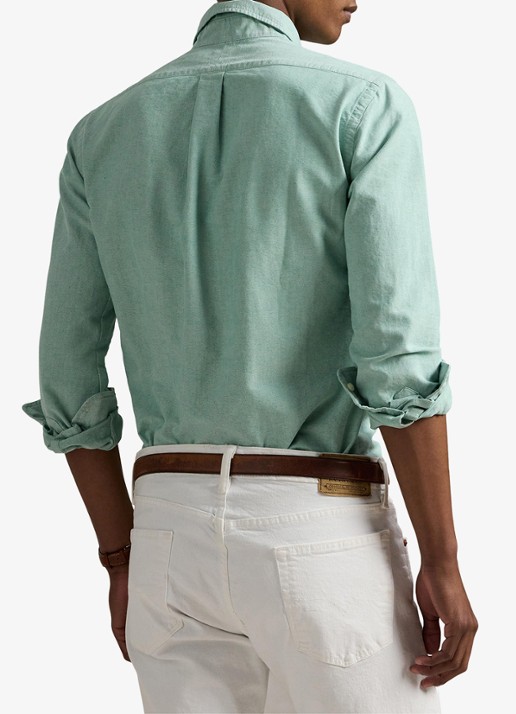 Ralph Lauren Oxford custom fit overhemd met button down kraag - achterkant 3 hillside green / mintgroen