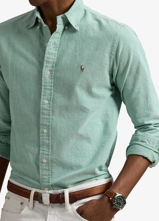 Ralph Lauren Oxford custom fit overhemd met button down kraag - detail 2 hillside green / mintgroen