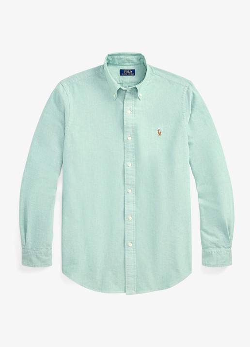 Ralph Lauren Oxford custom fit overhemd met button down kraag - voorkant 4 hillside green / mintgroen