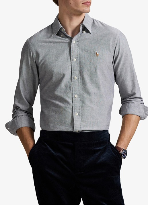 Ralph Lauren Oxford custom fit overhemd met button down kraag - detail 3 slate
