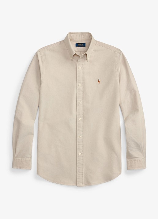 Ralph Lauren Oxford custom fit overhemd met button down kraag - voorkant coastal beige / beige