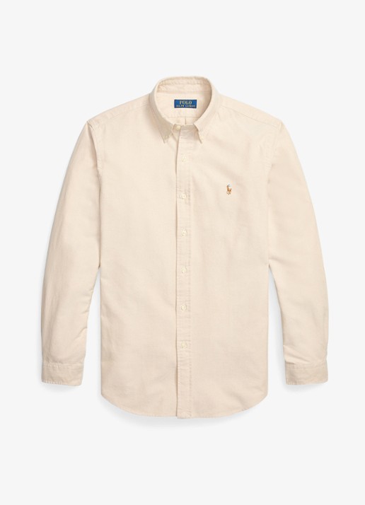 Ralph Lauren Oxford custom fit overhemd met button down kraag - voorkant 3 camel/white / camel
