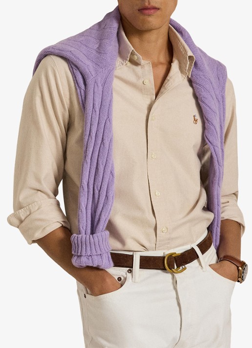 Ralph Lauren Oxford custom fit overhemd met button down kraag - voorkant 4 camel/white / camel