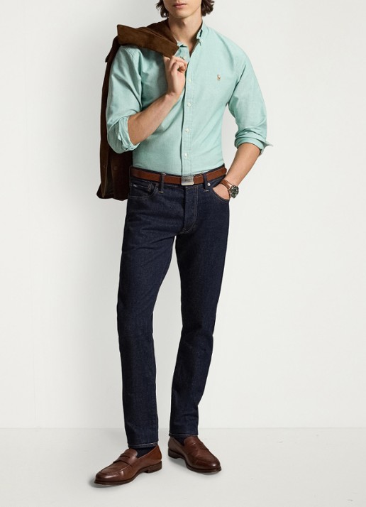 Ralph Lauren Oxford custom fit overhemd met button down kraag - detail 4 scarab green / lichtgroen