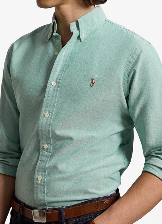 Ralph Lauren Oxford custom fit overhemd met button down kraag - detail 5 scarab green / lichtgroen