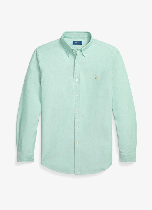 Ralph Lauren Oxford custom fit overhemd met button down kraag - voorkant 2 scarab green / lichtgroen