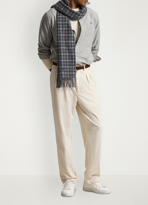 Ralph Lauren Oxford custom fit overhemd met gemêleerd dessin - detail andover heather / grijs