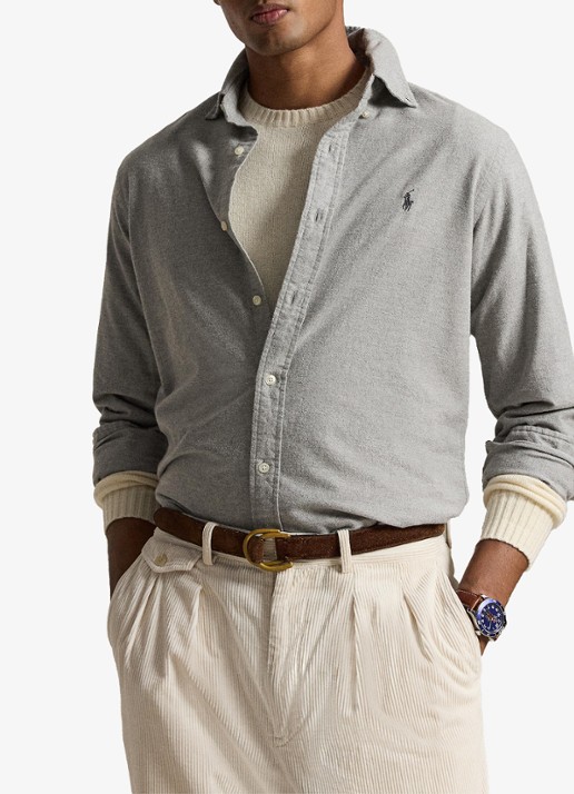 Ralph Lauren Oxford custom fit overhemd met gemêleerd dessin - voorkant 5 andover heather / grijs