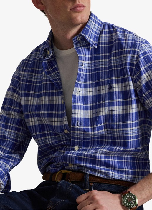 Ralph Lauren Oxford custom fit overhemd met ruitdessin - detail 4 blue white multi / blauw